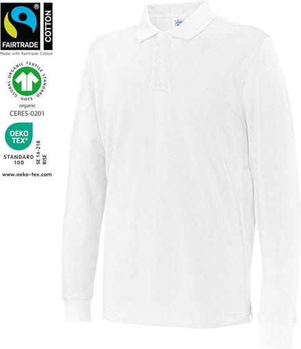 Cottover POLO PIQUE LONG SLEEVE MAN - GOTS GECERTIFICEERD 141018 - Wit - S