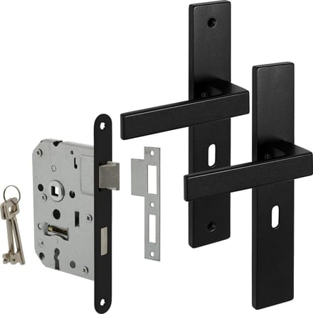 Eliot® deurklink op schild baardsleutel 56mm - incl. insteekslot met 2 sleutels - mat zwart