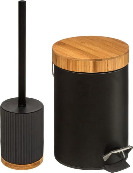 5Five Badkamer/toilet accessoires set - WC-borstel/pedaalemmer- zwart