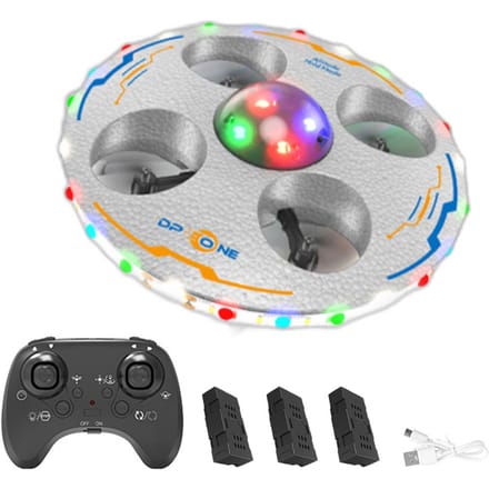 Schuim Afstandsbediening Drone 2.4GHz Afstandsbediening Vliegtuig Kleurrijk LED Licht Dubbele Controller & Horloge 3 battery zilver