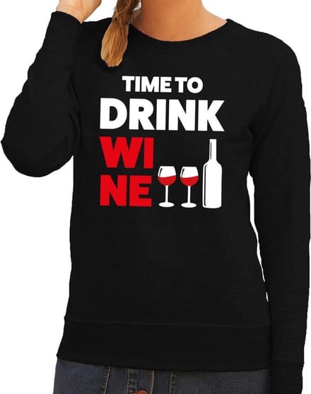 Time to Drink Wine tekst sweater zwart dames - dames trui Time to Drink Wine M