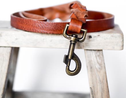 Cooper & Quint Twisted - Hondenriem gevlochten leer - Camel - 105cm - Oud Messing