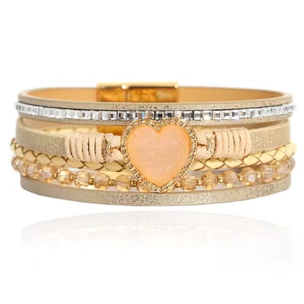 Deja Armband goudkleurig met hartvormige natuursteen in beige