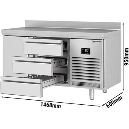 GGM Gastro Kühltisch Premium PLUS - 1468x600mm - mit 1 Tür - 3 Schubladen - mit Aufkantung