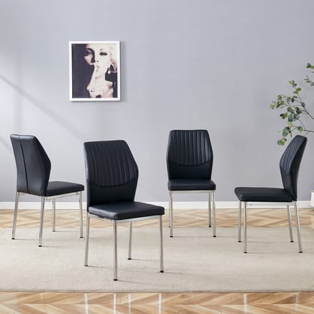 Eetkamerstoelen - 4-delig - PU stoel verticale reliëf - eetkamer - PU Leer - Zwart Zilver