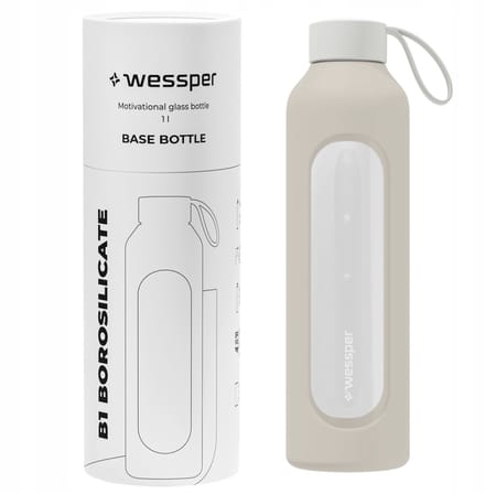 Glazen Motivatiefles 1000ml – Duurzame Waterfles in ECRU