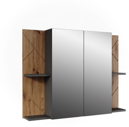 Vicco Badkamer spiegelkast Irma, Antraciet/Goudkleurig Eiken, 100 x 75 cm met 2 deuren