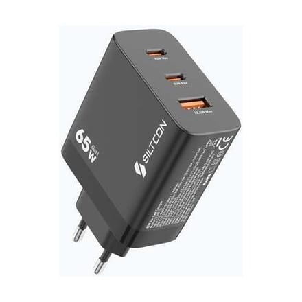 Siltcon® 3-in-1 Snellader USB-C 65W - USB C Adapter - Oplader USB-C - 2x USB-C PD 65W - 1x USB-A PD 22.5W - GaN Technologie - Universeel o.a. Telefoons, Laptops - Extra Compact