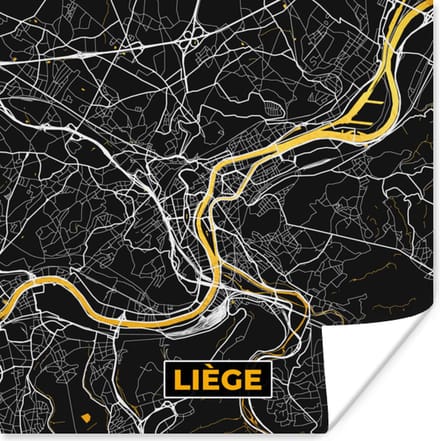 Poster Kaart - Goud - Liège - Stadskaart - Plattegrond - 30x30 cm