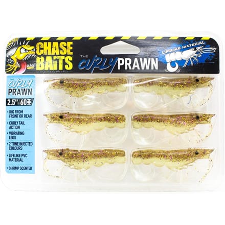 Chasebaits Curly Prawn 60 mm Zinkende Lure 6 per Pakket Gold Shiner (4426)