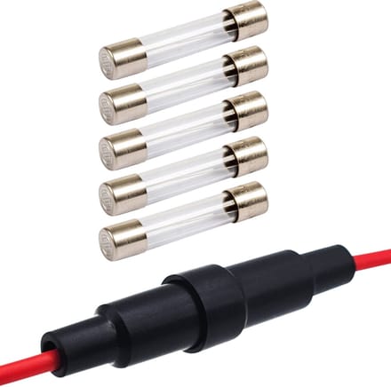 VLTG Zekeringhouder met Draad 6.3x32mm - 8A - Groot - T(traag) - inclusief 5x Glaszekeringen
