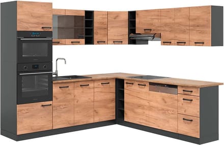 Vicco Hoekkeuken R-Line, Goudkleurig Eiken/Antraciet, 247 x 237 cm, WB Eik