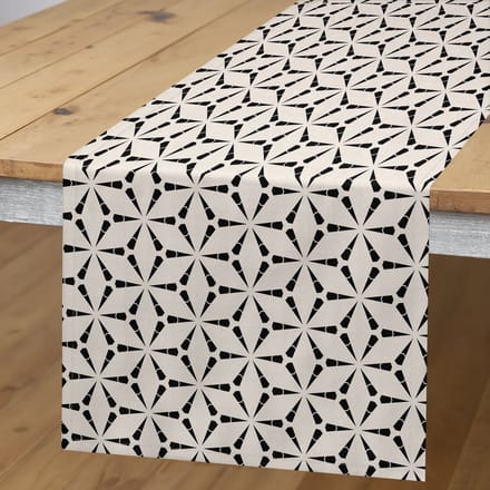 ABAKUHAUS Tafelloper – Abstracte bladeren – 40×180 cm – Champagne/Antraciet