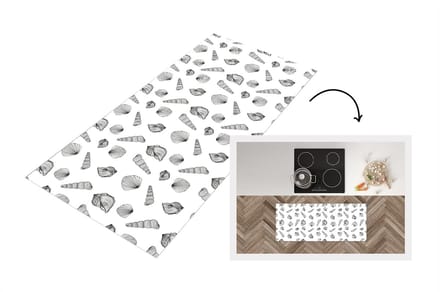 Keukenloper - Loper keuken - Schelp - Zwart Wit - Design - 120x50 cm - Keukenloper vinyl