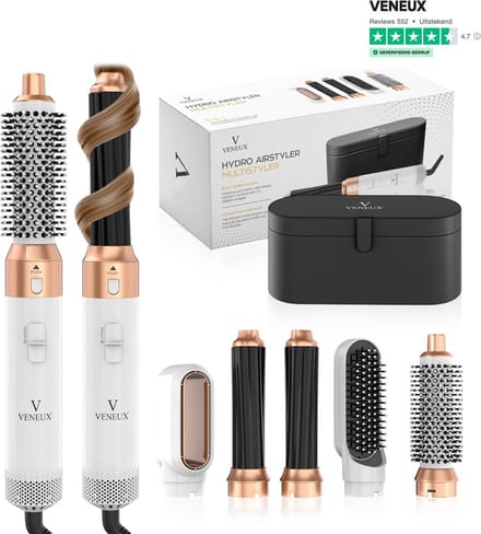 VENEUX® 5 in 1 Föhnborstel - Airstyler - Krulborstel - Multistyler - Diffuser Föhn - Wit