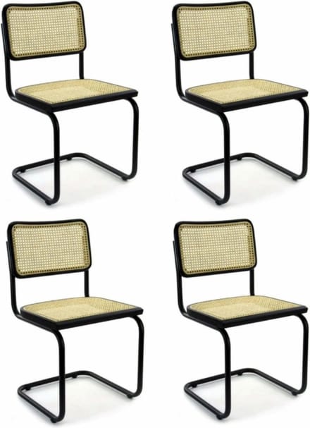 Set van 4 Eetkamerstoel Rotan Design Zwart Bas
