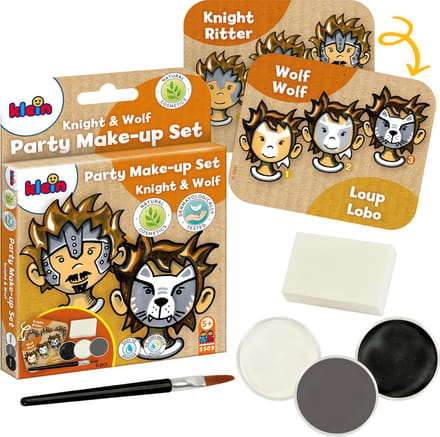 Klein Toys - schminkset 'ridder-wolf' - drie verftabletten in zwart, grijs en wit - gecertificeerd ISO 16128