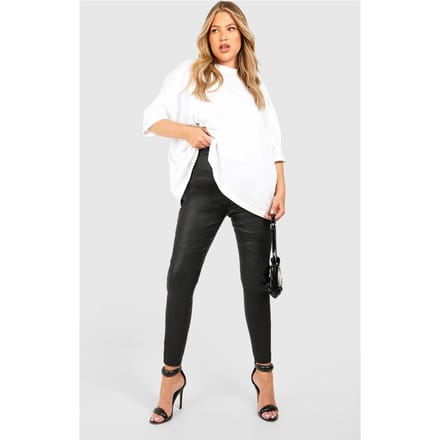 boohoo Dames Plus Pu Gecoate Skinny Jeans | Black | Maat: 22