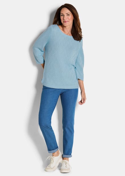 Katoenen pullover met 3/4-mouwen - lichtblauw - Gr. 25 van Goldner Fashion