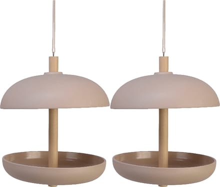 Decoris vogel voedersilo - 2x stuks - bamboe hout - taupe - 21 x 25 cm
