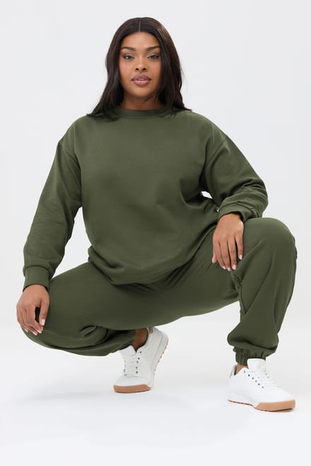 Yours Set Khaki Groene Sweatshirt & Joggingbroek Set Size 42
