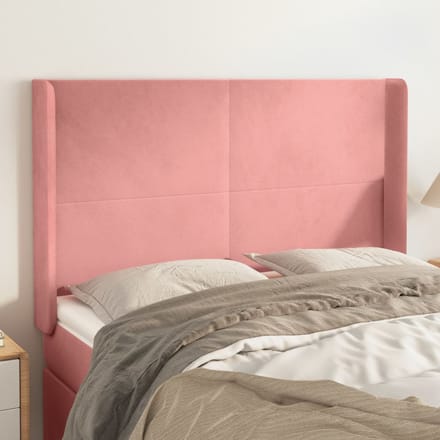 vidaXL - Hoofdbord - met - randen - 147x16x118/128 - cm - fluweel - roze