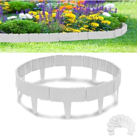 Tuinborderranden Kunststof - Bloembed Omranding - Tuin Decoratie - Flexibele Steenlook - 10 Meter 40 Stuks - Wit