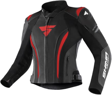 SHIMA Miura 2.0 Dames Zwart Rood Leren Motorjas - Jas