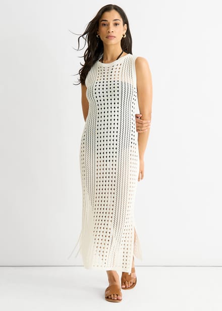 Witte gebreide bodycon midi-jurk