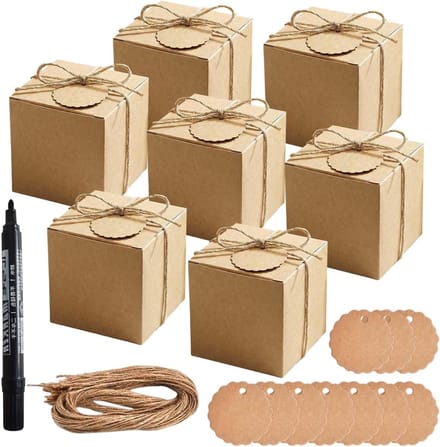 Kraftpapier geschenkdozen 50 stuks, herbruikbare kartonnen dozen met deksel voor feest, Kerstmis en bruiloft, 7 x 7 x 7 cm