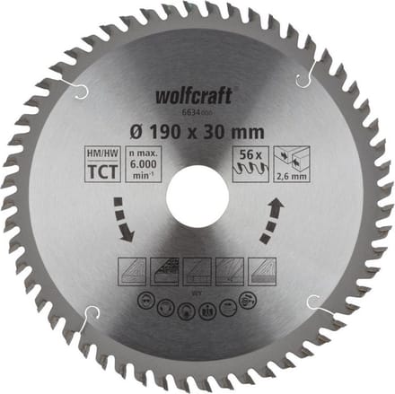 wolfcraft - Cirkelzaagblad 190x30mm - Zaagblad voor Cirkelzaag 190mm - HM, serie oranje - 6634000
