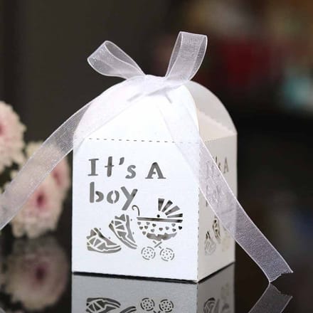 DW4Trading Geschenkdoosjes It's A Boy - Cadeaudoosjes met Strikje - Babyshower - 5 Stuks - 5x5x5 cm - Parelmoer Wit