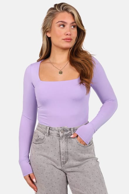 Getdrezzed Top - Maat: S - Longsleeve body vierkante hals lila