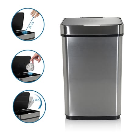 Prullenbak CLEAN IV met infraroodsensor 60L zilver Staal hjh OFFICE