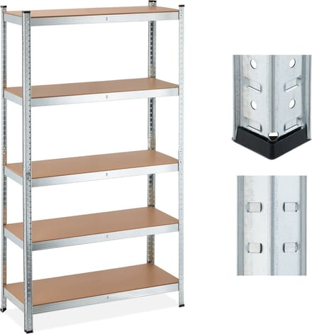 stellingkast - 1250 kg - metaal - 180 x 100 x 40 cm - 5 planken - garage - zilver