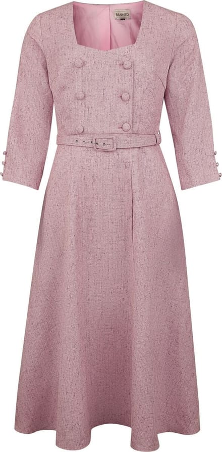 Banned Retro - Rockabilly Midi-jurk - Isobel Dress - XS tot XXL - voor Vrouwen - lichtroze