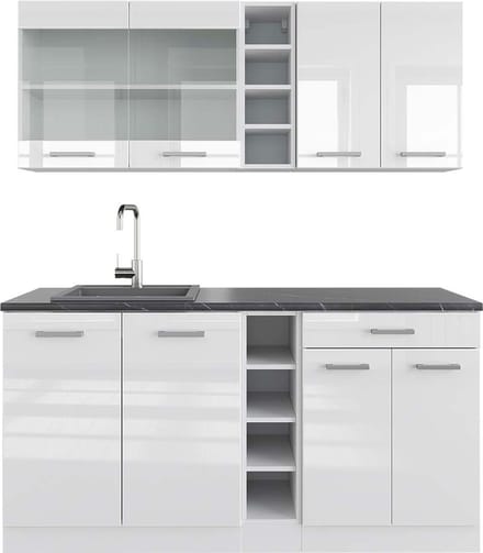 Vicco R-Line Eenpersoonskeuken – 160 cm, WB Antraciet Wit hoogglans/wit