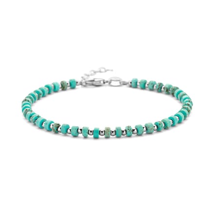 YO&NO - Kralenarmband turquoise -  4,0 mm -  23 cm - Zilver gerhodineerd