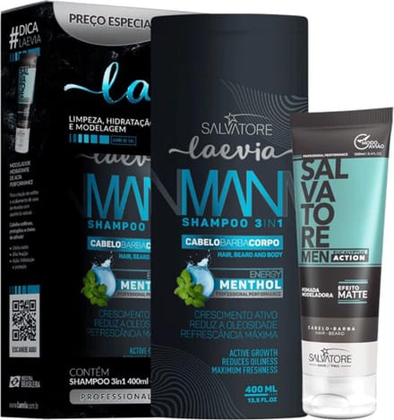 Kit Laevia Man 3IN1 Shampooing Energie Menthol 400 ml + Pomada 100 ml