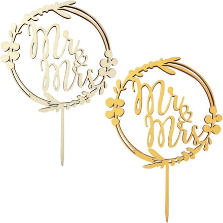 Solidchoice - 2 Stuks Houten Bruiloft Cake Toppers met Mr en Mrs