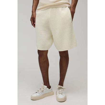 Ontspannen Geribbelde Gebreide Short | Ecru | Size Small