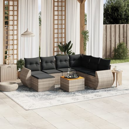 vidaXL - 8-delige - Loungeset - met - kussens - poly - rattan - grijs