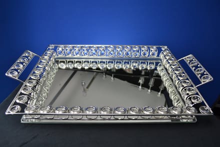 Luxe Spiegel Dienblad met Kristallen Rand – Decoratieve Tray met Handgrepen | Model 049