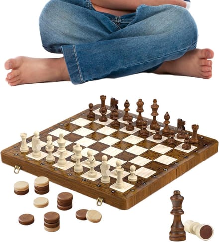 Schaakspel Inklapbaar - Houten Schaken - Interactief Spel - Magnetisch Bord - 40 x 20 cm - Houtkleur