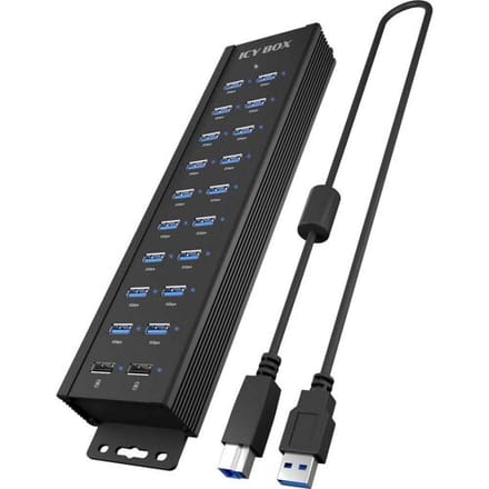 ICY BOX USB Hub 61076 USB-hub 20 poorten USB-A USB 3.0 5 GBit/s Zwart