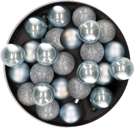Decoris Mini kerstballen - 28x st - lichtblauw - D3 cm - kunststof - kerstversiering