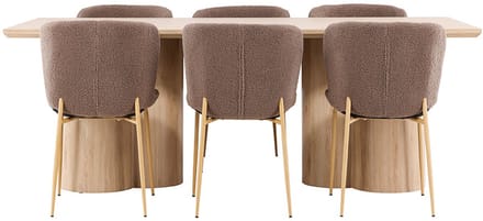 Olivia eethoek tafel 100x210cm en 6 teddy stoelen naturel.
