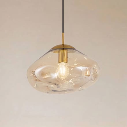 Lindby - hanglamp - 1licht - Glas, ijzer - H: 22 cm - E27 - amber, messing
