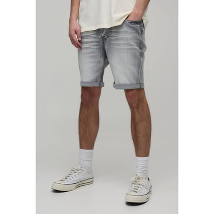 Skinny Stretch Zwaar Gebleekte Gescheurde Denim Shorts | Ice Grey | Size 36