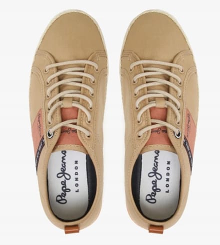 Pepe Jeans - Heren Lage Sneakers - Beige - Vetersluiting - Maat 40